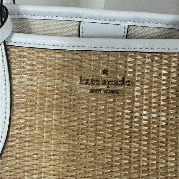 Kate Spade Tan Straw Tote with White and Pink Accents - Picture 7 of 17